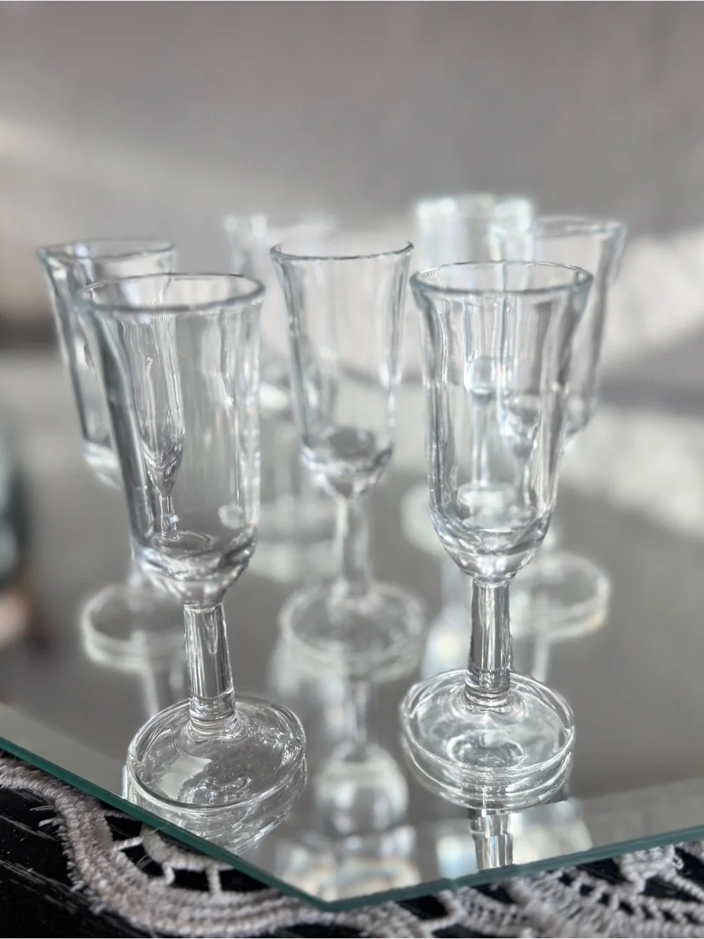 Set of 7 Vintage Clear Cordial Glasses | Small Stemmed Liqueur Glasses - barcart